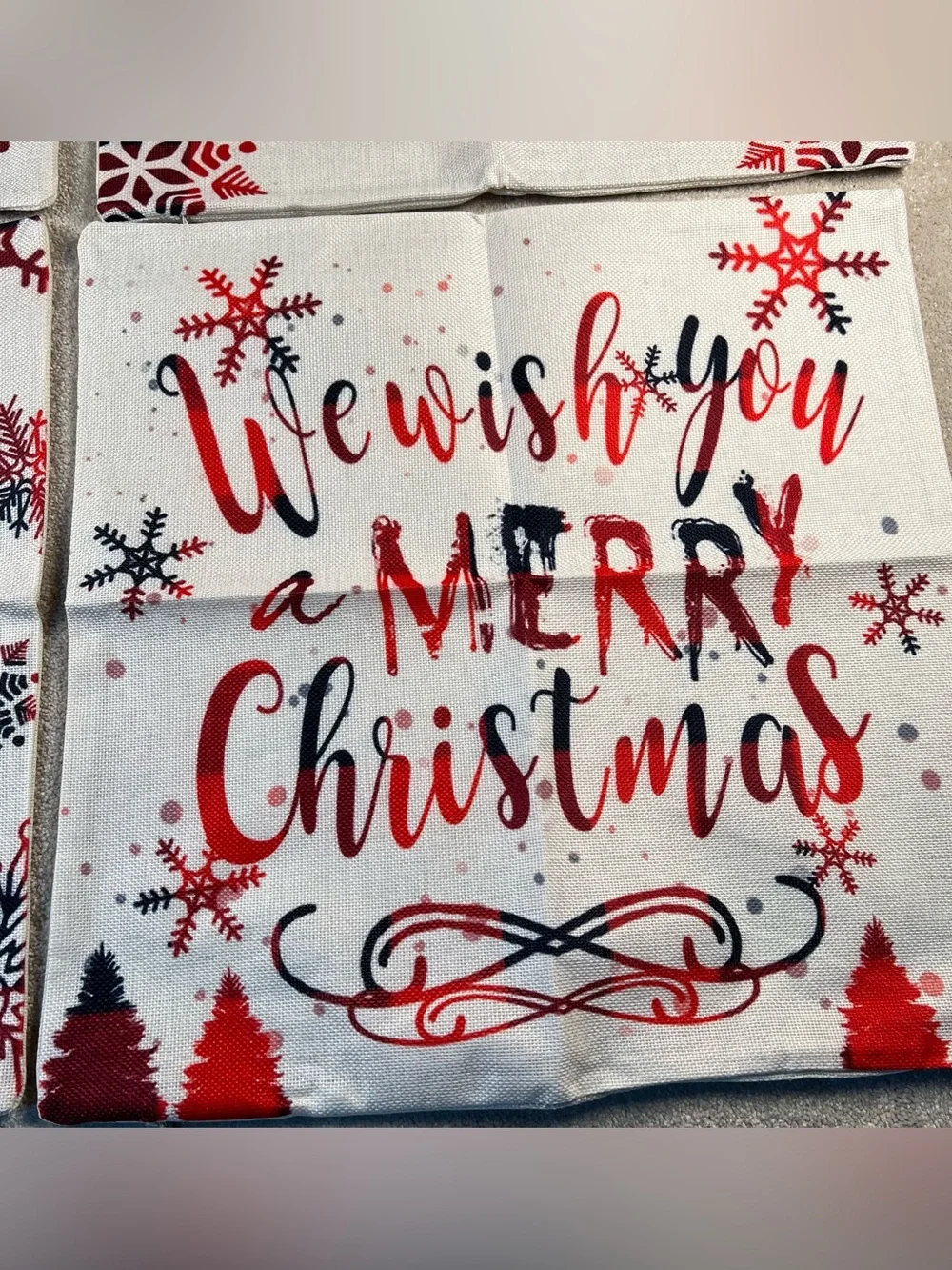 Christmas Pillow Covers Set of 4 Red Black Woven